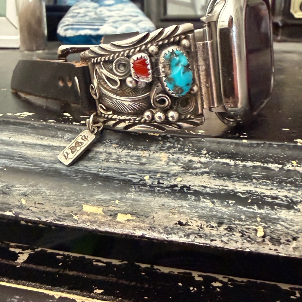 APPLE WATCHBAND/vintage Native American/SS/turquoise/Coral (see description)